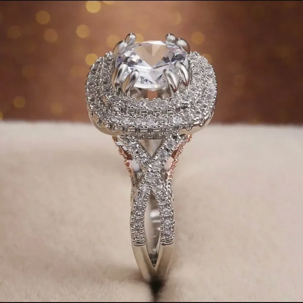 Gorgeous Silver CZ Diamond Halo Ring